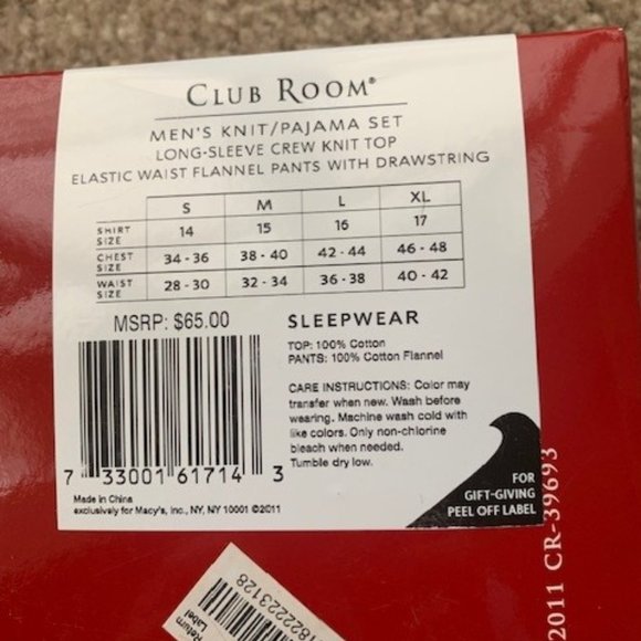 Club Room Men's Plaid Flannel Pajama Set Gray and Navy Blue Plaid Size XL - Picture 4 of 4